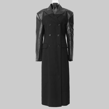 Design Leather Stitching Plaid Cool Coat Trench Coat